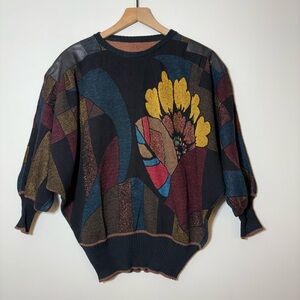 Vintage La Squadra Monte Carlo Wool Blend Colorful Art Sweater Size L (2) Italy